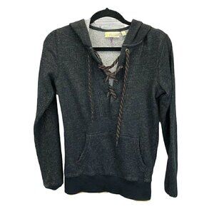 Princess Vera Wang Black Gold Shimmer Metallic Lace Up Hoodie Sweater Sz S